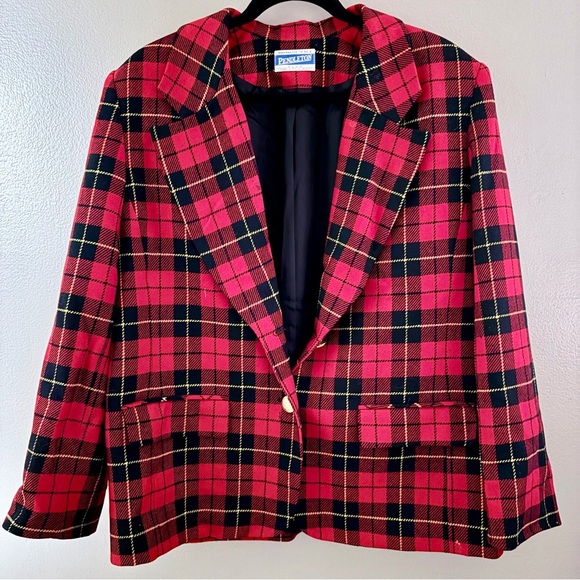 Pendleton Jackets & Blazers - Vintage Pendleton Women's Red Plaid Wool Blazer